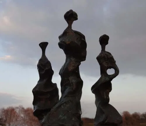 Three Sisters at dusk Three Sisters at dusk - semi-abstract bronze sculpture of three standing figures